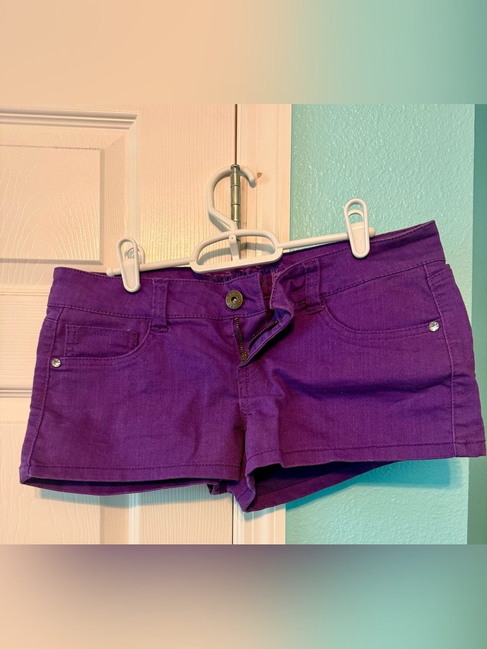 Women's Purple Denim Shortie Shorts